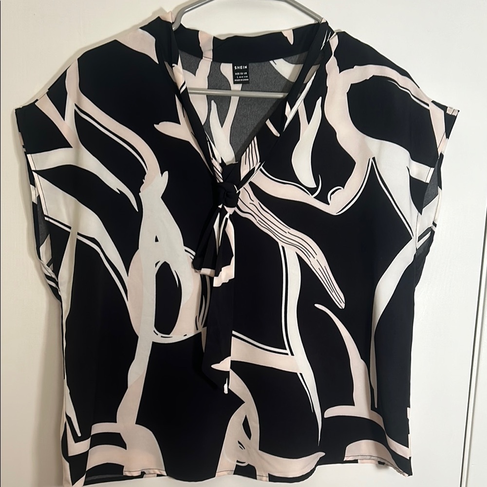 Shein Black Pink and White Abstract Blouse